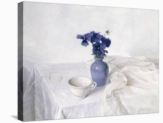 Pansies in a Blue Vase, Still Life, 1990-Arthur Easton-Stretched Canvas