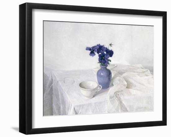 Pansies in a Blue Vase, Still Life, 1990-Arthur Easton-Framed Giclee Print