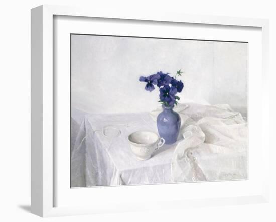 Pansies in a Blue Vase, Still Life, 1990-Arthur Easton-Framed Giclee Print