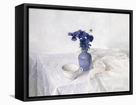 Pansies in a Blue Vase, Still Life, 1990-Arthur Easton-Framed Stretched Canvas