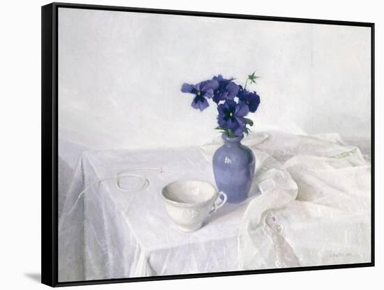 Pansies in a Blue Vase, Still Life, 1990-Arthur Easton-Framed Stretched Canvas