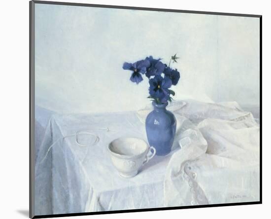 Pansies in a Blue Vase-Arthur Easton-Mounted Premium Giclee Print