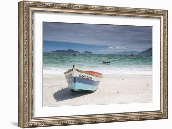 Pantano Do Sul Beach and Fisherman's Boat on Florianopolis Island in Southern Brazil-Alex Saberi-Framed Photographic Print