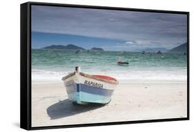 Pantano Do Sul Beach and Fisherman's Boat on Florianopolis Island in Southern Brazil-Alex Saberi-Framed Stretched Canvas