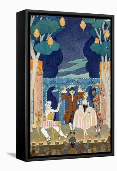 Pantomime Stage, Illustration for "Fetes Galantes" by Paul Verlaine 1924-Georges Barbier-Framed Stretched Canvas