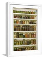 Pantry of preserved fruits and vegetables in canning jars. (PR)-Janet Horton-Framed Photographic Print