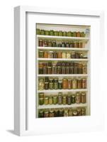Pantry of preserved fruits and vegetables in canning jars. (PR)-Janet Horton-Framed Photographic Print