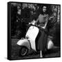 Paola Mori on a Vespa During Her Honeymoon with Orsonwelles in South of France, May 1955-null-Framed Stretched Canvas