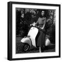 Paola Mori on a Vespa During Her Honeymoon with Orsonwelles in South of France, May 1955-null-Framed Photo