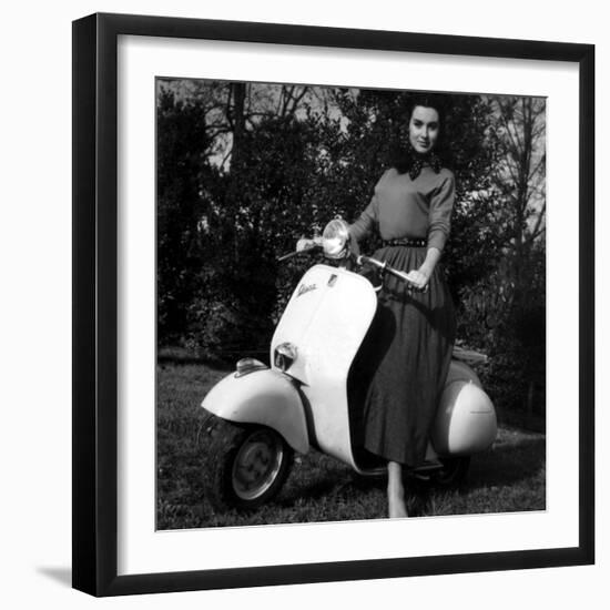 Paola Mori on a Vespa During Her Honeymoon with Orsonwelles in South of France, May 1955-null-Framed Photo