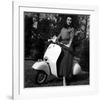 Paola Mori on a Vespa During Her Honeymoon with Orsonwelles in South of France, May 1955-null-Framed Photo