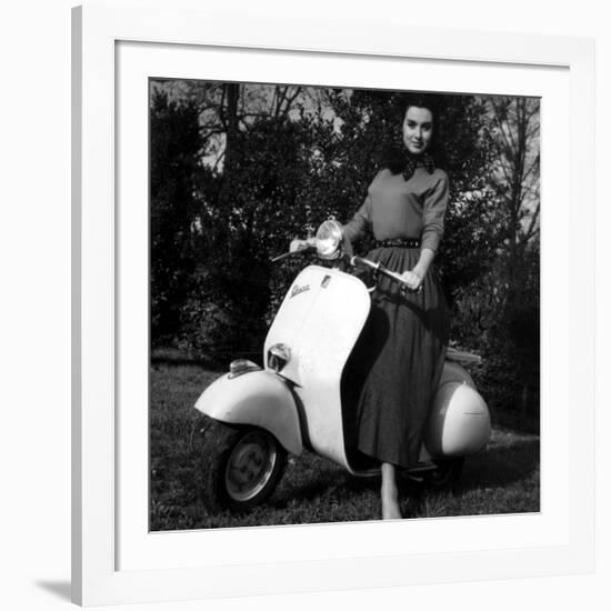 Paola Mori on a Vespa During Her Honeymoon with Orsonwelles in South of France, May 1955-null-Framed Photo