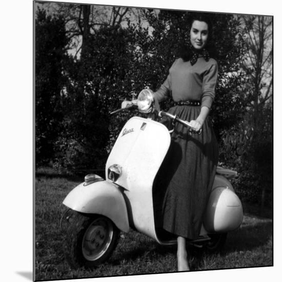 Paola Mori on a Vespa During Her Honeymoon with Orsonwelles in South of France, May 1955-null-Mounted Photo