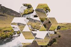 Geometric Mountain Landscape with River and Green Hills-Paolo De Gasperis-Mounted Photographic Print