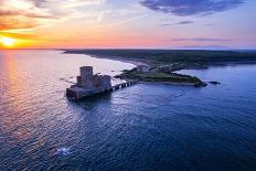 Aerial view of the Torre Astura castle among the water of Tyrrhenian sea at sunset-Paolo Graziosi-Photographic Print