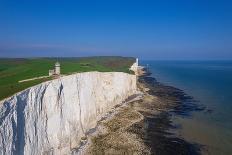 View from drone of Belle Tout lighthouse at low tide, Seven Sisters chalk cliffs-Paolo Graziosi-Photographic Print