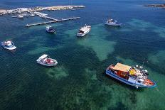 White and blue fishing boats in the water of Marzamemi harbour, Siracusa province-Paolo Graziosi-Photographic Print