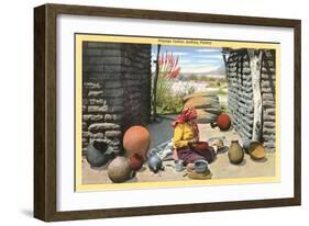 Papago Indian Making Pottery-null-Framed Art Print