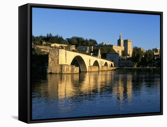 Papal Palace, Bridge and the River Rhone, Avignon, Provence, France-John Miller-Framed Stretched Canvas