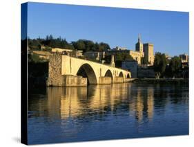 Papal Palace, Bridge and the River Rhone, Avignon, Provence, France-John Miller-Stretched Canvas