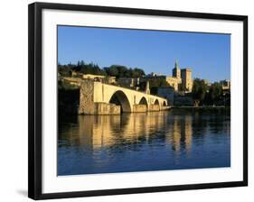 Papal Palace, Bridge and the River Rhone, Avignon, Provence, France-John Miller-Framed Photographic Print