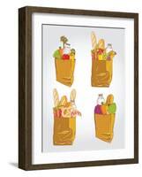 Paper Bag With Food Bread And Fruits, Vegetable-tomuato-Framed Art Print