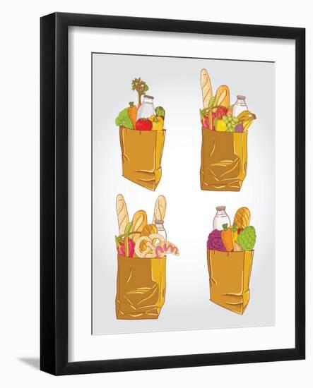 Paper Bag With Food Bread And Fruits, Vegetable-tomuato-Framed Art Print