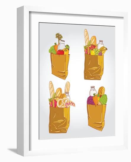 Paper Bag With Food Bread And Fruits, Vegetable-tomuato-Framed Art Print