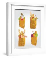 Paper Bag With Food Bread And Fruits, Vegetable-tomuato-Framed Art Print