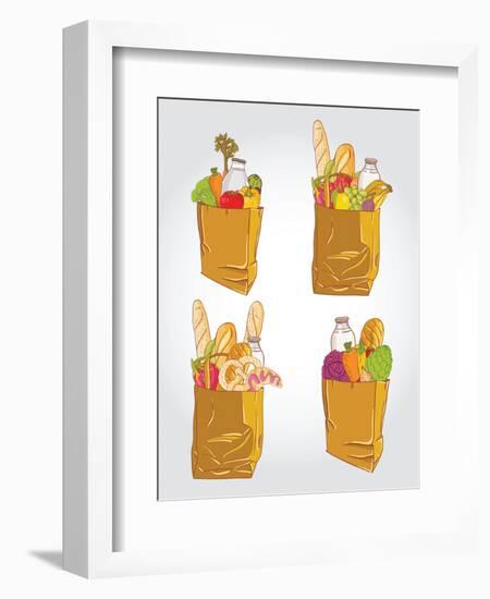 Paper Bag With Food Bread And Fruits, Vegetable-tomuato-Framed Art Print