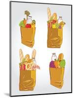 Paper Bag With Food Bread And Fruits, Vegetable-tomuato-Mounted Art Print