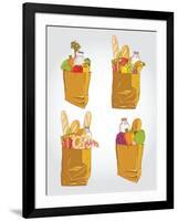 Paper Bag With Food Bread And Fruits, Vegetable-tomuato-Framed Art Print