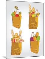 Paper Bag With Food Bread And Fruits, Vegetable-tomuato-Mounted Art Print