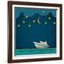 Paper Cruise Liner at Night. Creative Vector Eps 10-A-R-T-Framed Art Print