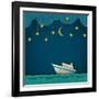 Paper Cruise Liner at Night. Creative Vector Eps 10-A-R-T-Framed Art Print