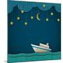 Paper Cruise Liner at Night. Creative Vector Eps 10-A-R-T-Mounted Art Print