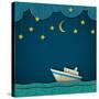 Paper Cruise Liner at Night. Creative Vector Eps 10-A-R-T-Stretched Canvas