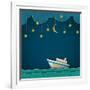 Paper Cruise Liner at Night. Creative Vector Eps 10-A-R-T-Framed Art Print