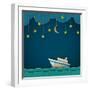 Paper Cruise Liner at Night. Creative Vector Eps 10-A-R-T-Framed Premium Giclee Print