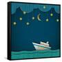 Paper Cruise Liner at Night. Creative Vector Eps 10-A-R-T-Framed Stretched Canvas