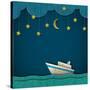 Paper Cruise Liner at Night. Creative Vector Eps 10-A-R-T-Stretched Canvas