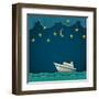 Paper Cruise Liner at Night. Creative Vector Eps 10-A-R-T-Framed Art Print