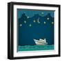 Paper Cruise Liner at Night. Creative Vector Eps 10-A-R-T-Framed Art Print