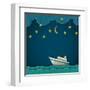 Paper Cruise Liner at Night. Creative Vector Eps 10-A-R-T-Framed Art Print