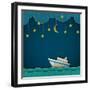 Paper Cruise Liner at Night. Creative Vector Eps 10-A-R-T-Framed Art Print