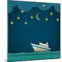 Paper Cruise Liner at Night. Creative Vector Eps 10-A-R-T-Mounted Art Print