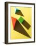 Paper Cube and Pyramids with Harsh Shadow on Yellow Background-Abstract Oil Work-Framed Photographic Print