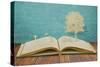 Paper Cut of Children Play on Old Book-jannoon028-Stretched Canvas