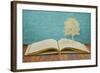 Paper Cut Of Children Read A Book Under Tree On Old Book-jannoon028-Framed Art Print