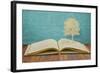 Paper Cut Of Children Read A Book Under Tree On Old Book-jannoon028-Framed Art Print